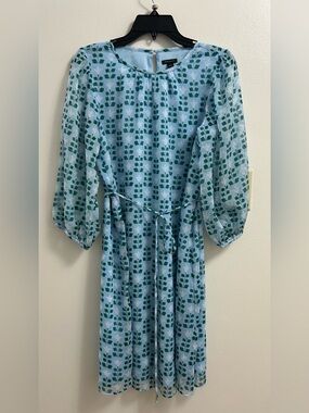 Ann Taylor Sky Blue 3/4 Dress with Green Leaf Print (size -4)